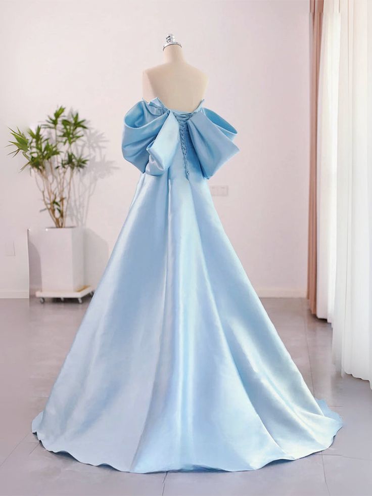Gorgeous A line Blue Satin Prom Dress Evening Dress