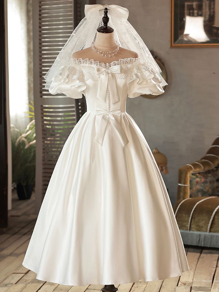 Satin Lace Short Prom Dress, Evening Dress, Wedding Dress
