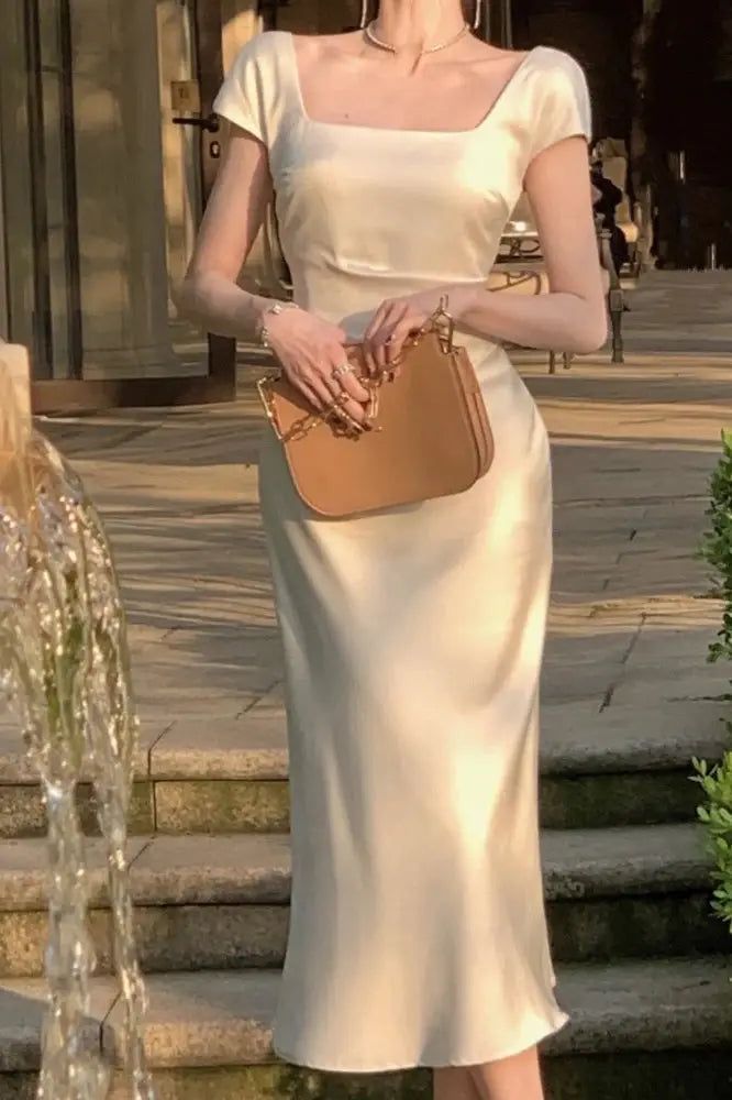 Sleeveless Square Neck Bodycon Dress Prom Evening Dress