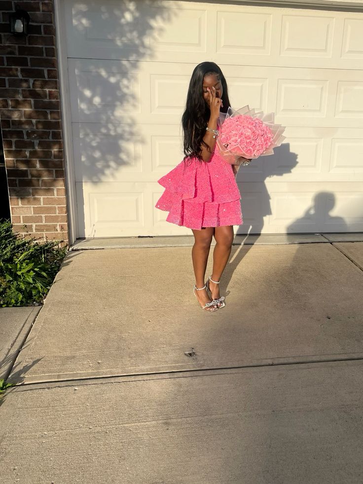 Pink V Neck Homecoming Dress Short Birthday Party Dress