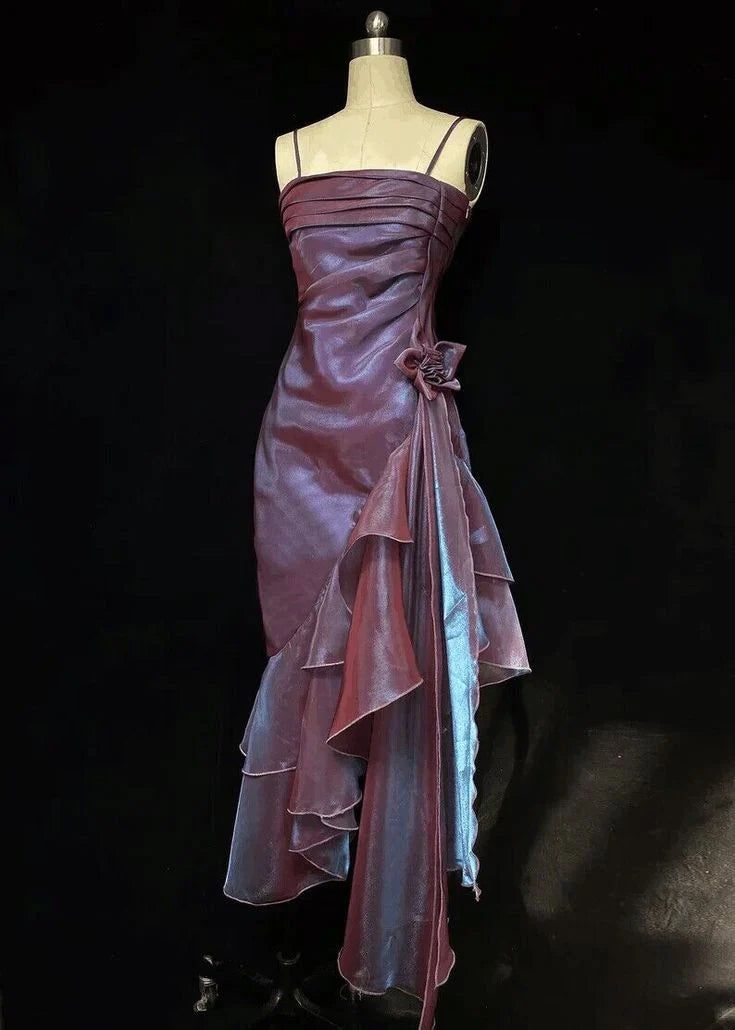 Spaghetti Straps Mermaid Vintage Ruffled Prom Dress With Asymmetry