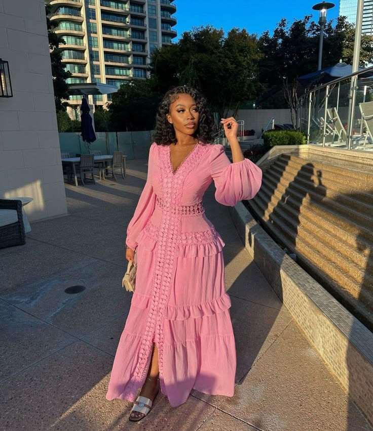 Pink V Neck Chiffon Long Prom Dresses Sexy Evening Dress