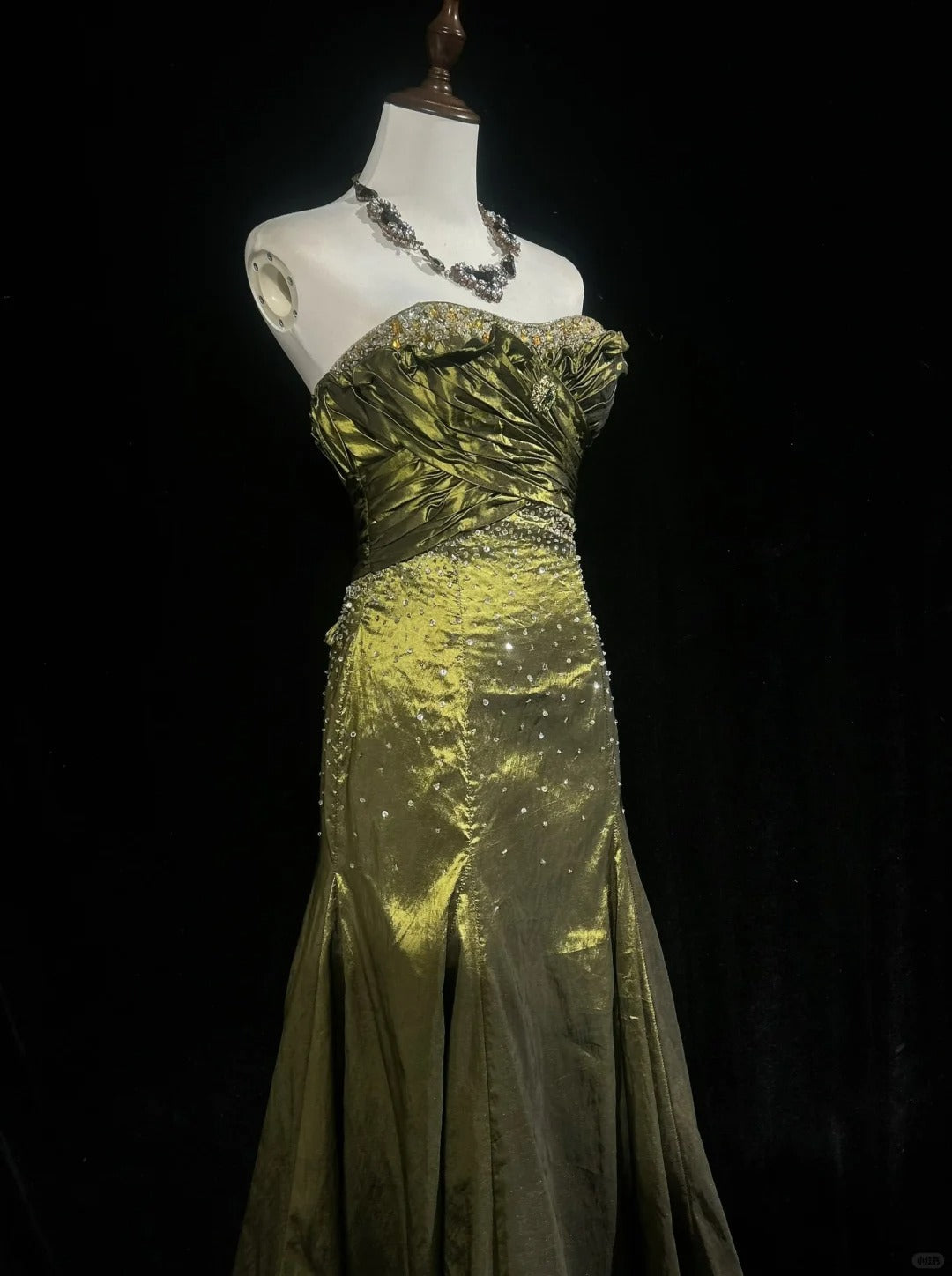 Vintage Green Strapless Long Prom Party Dress Long Evening Dress