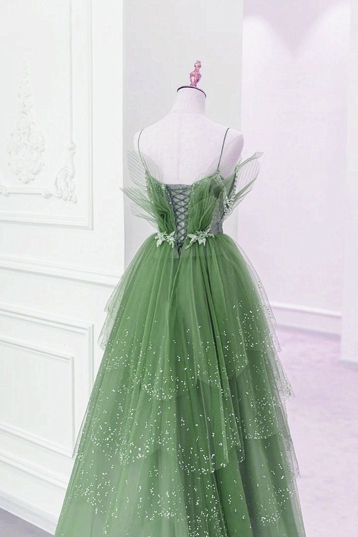 Glam Layers Tulle Straps Beaded Long Party Dress, Long Formal Dress