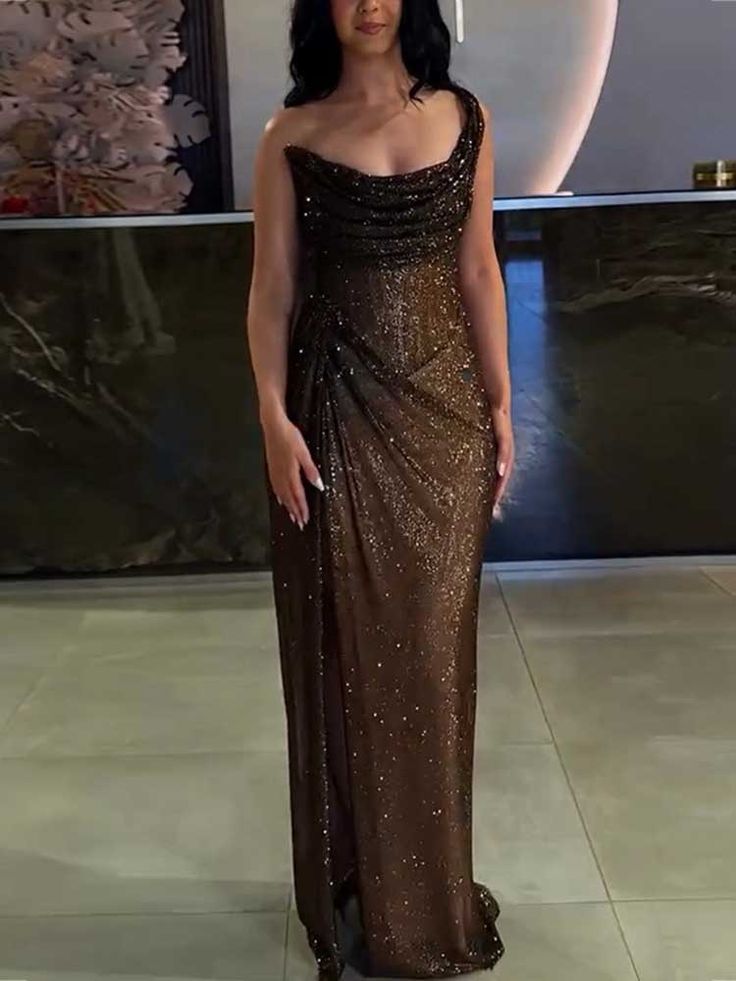 One Shoulder Long Prom Dress Evening Party Dresses With Slit
