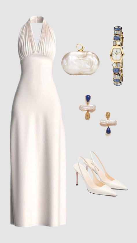 White Halter Formal Dress Party Dress Long Evening Dress Prom Dresses