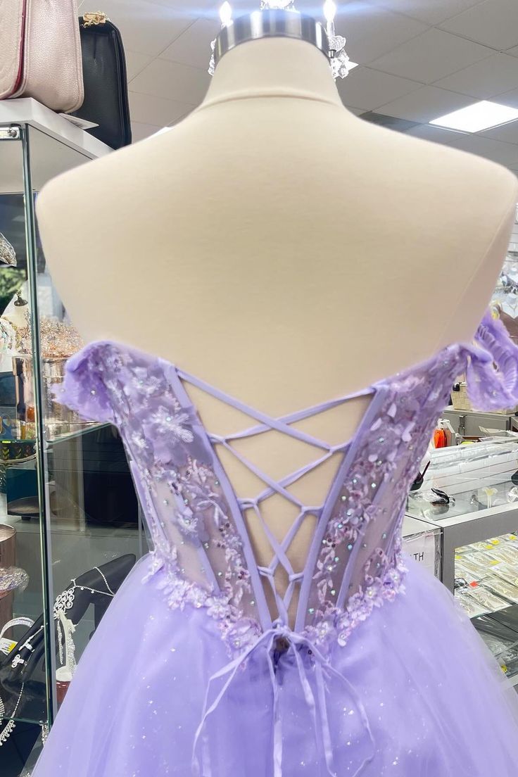 Off Shoulder Lavender Appliques Homecoming Dress Tulle Short Party Dress
