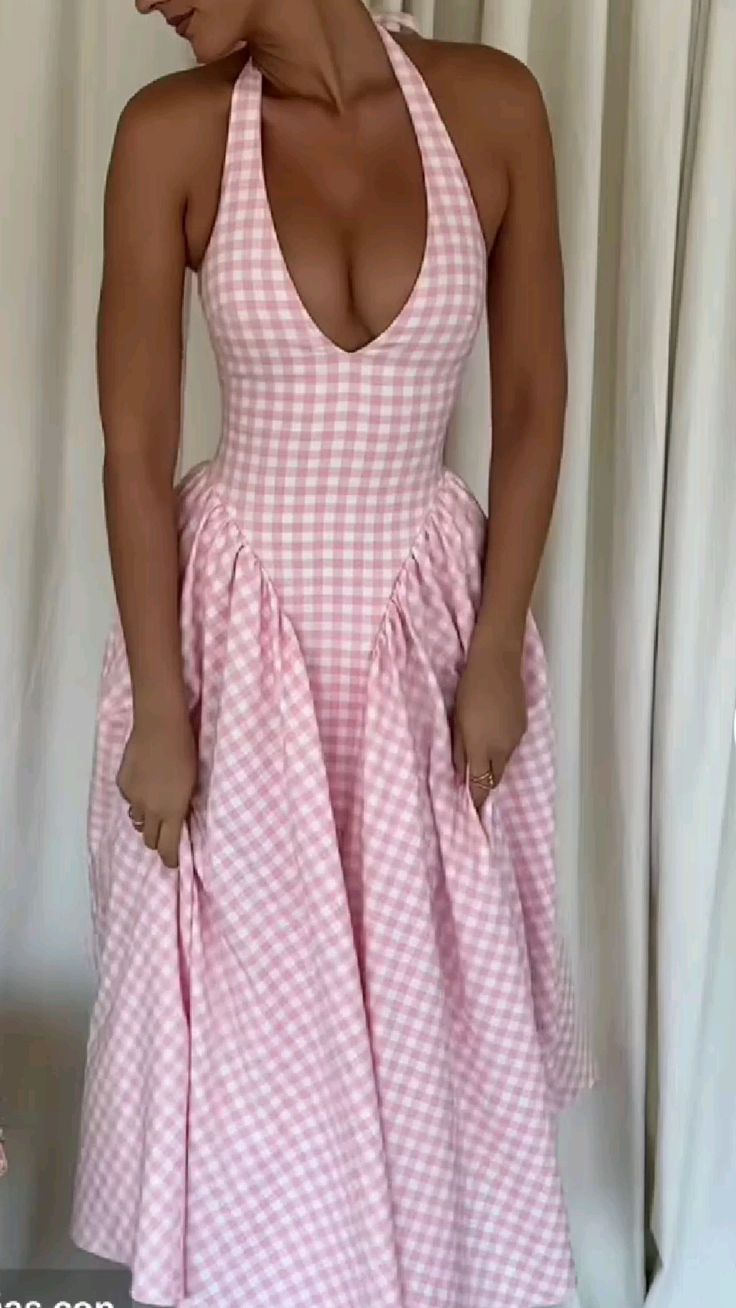 A Line Halter Sleeveless Plaid dress Evening Party Gowns