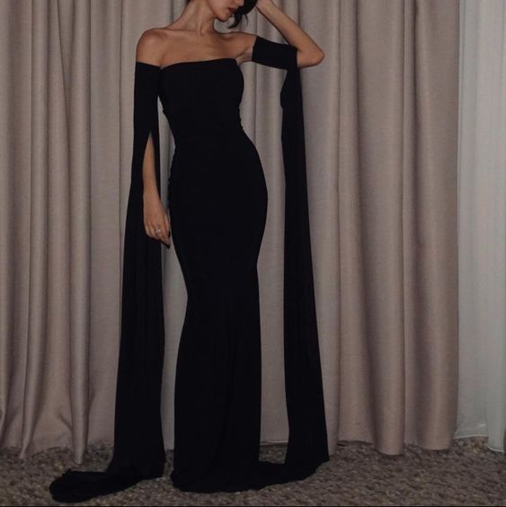 Sexy Black Long Sleeve Formal Dress Evening Dress