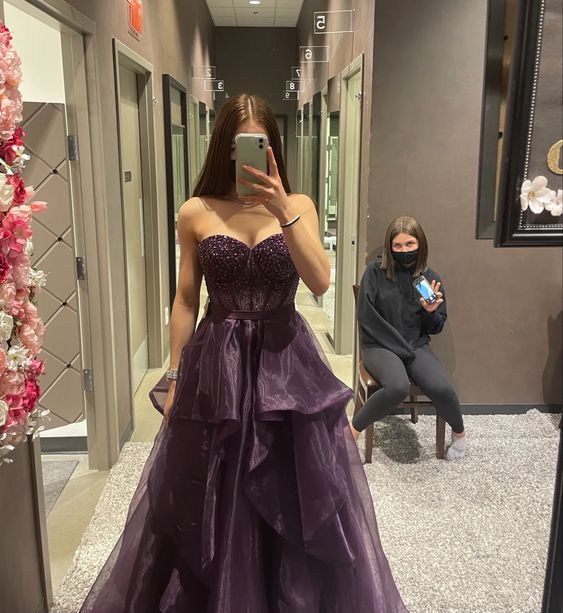 Strapless Long Evening Prom Dresses, Custom Made Dress
