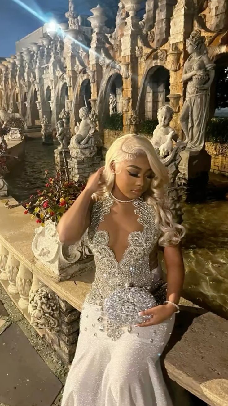 Silver Mermaid Beaded Prom Party Dress Long Formal Evening Dress