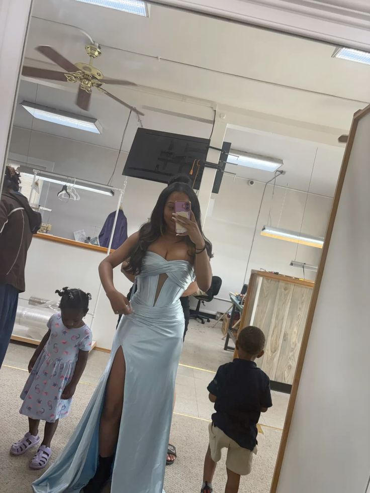 Mermaid Blue Strapless Prom Party Dress Long Evening Dress