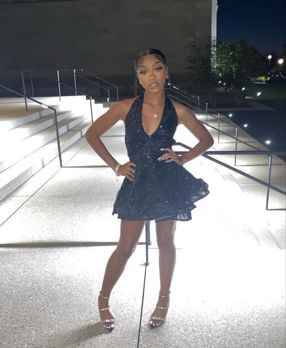 Black Short Prom Dress Sparkly Birthday Party Dress Homecoming Dress