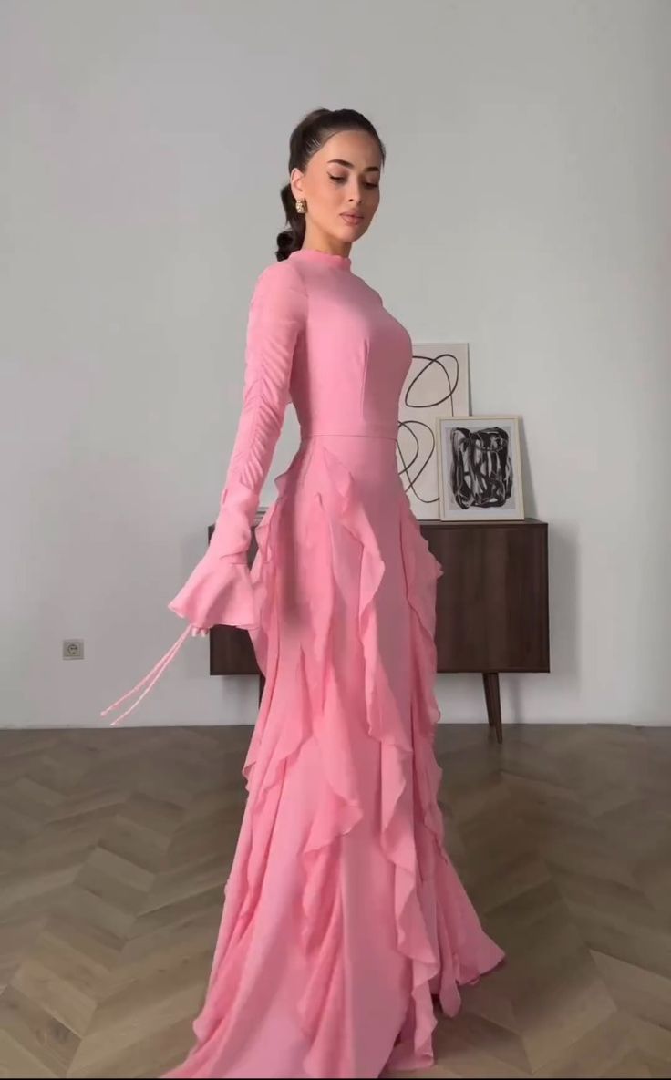 Ruffle Chiffon Women's Casual Dress Long Party Dress