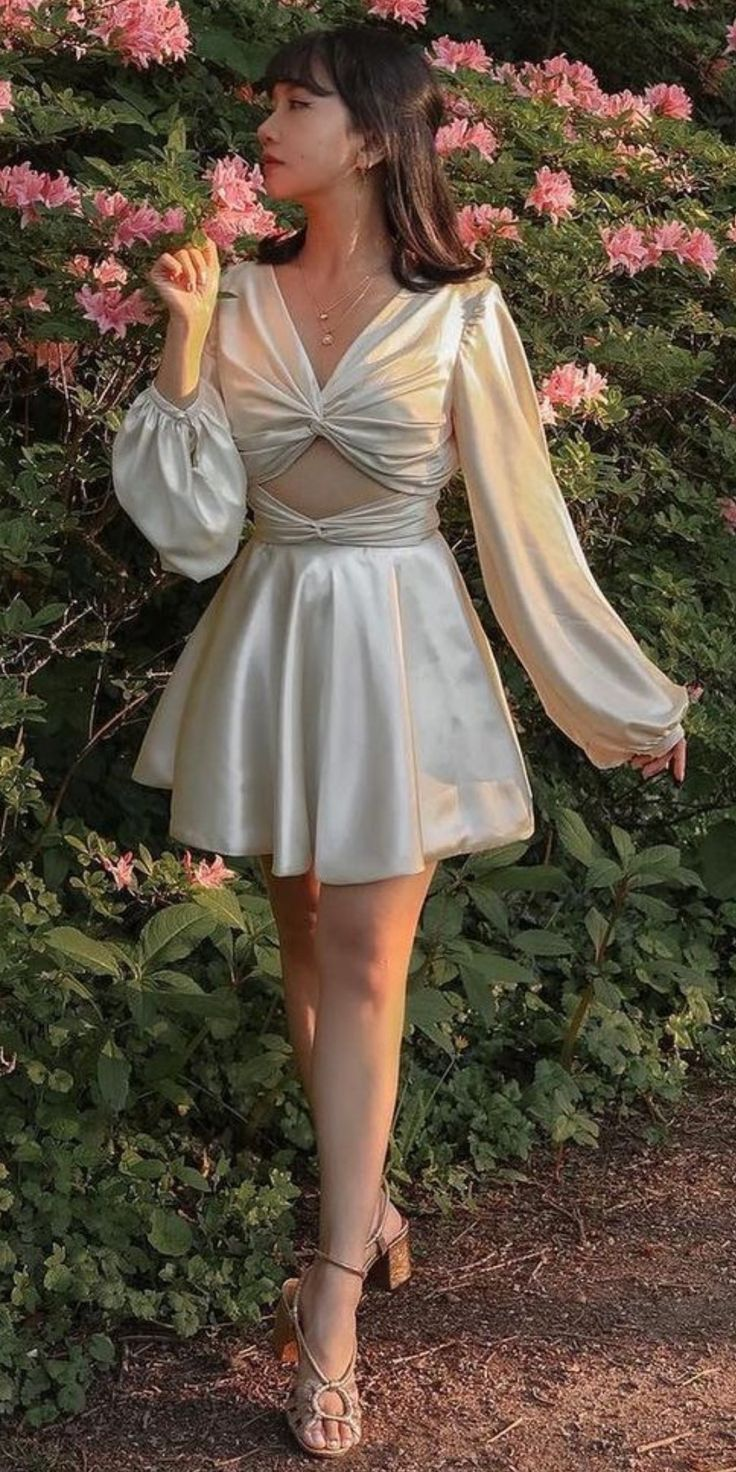 Classy Ivory Satin A Line Long Sleeves Short Party Dress Formal 8th Grade Homecoming Dress