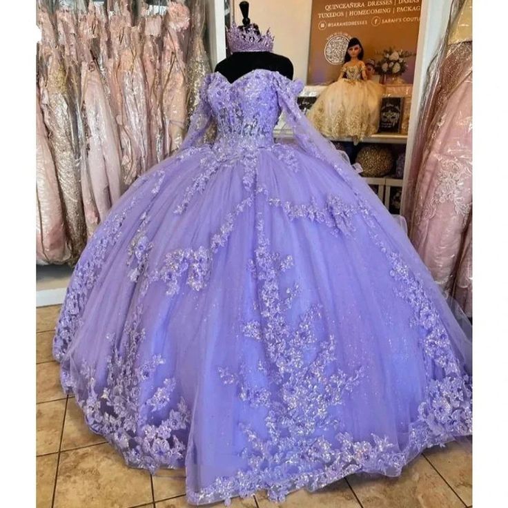 Lilac Quinceanera Dresses Long Sleeve 3D Flowers Appliques Lace-Up Prom Sweet 16 Princess Dresse Vestidos De 15 Anos