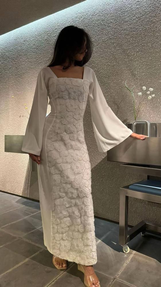 Square Neck Long Sleeves Prom Dresses Formal Evening Dress