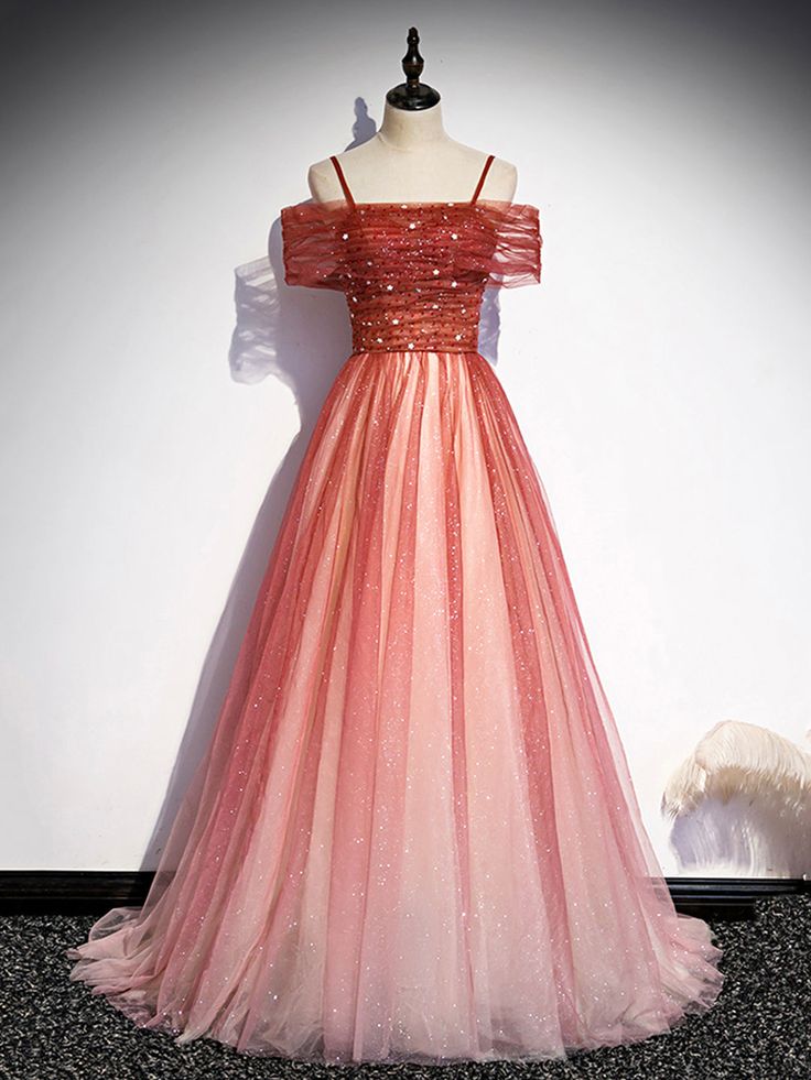 Tulle Long Prom Dress, A-Line Off Shoulder Evening Dress
