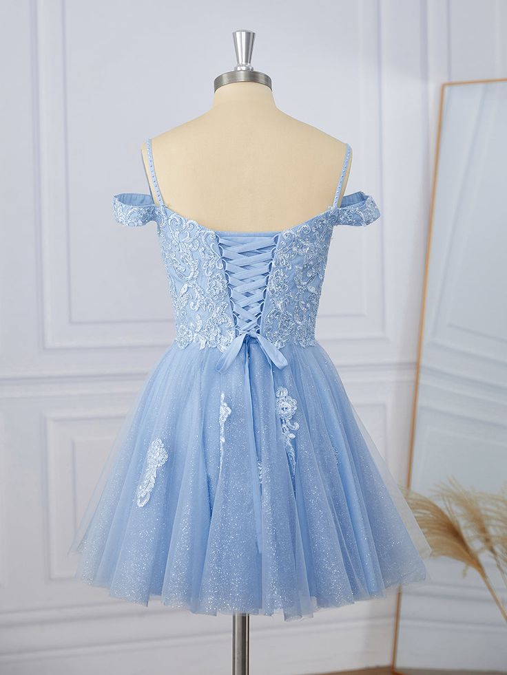 A-line Tulle Off-the-Shoulder Appliques Lace Short/Mini Dress