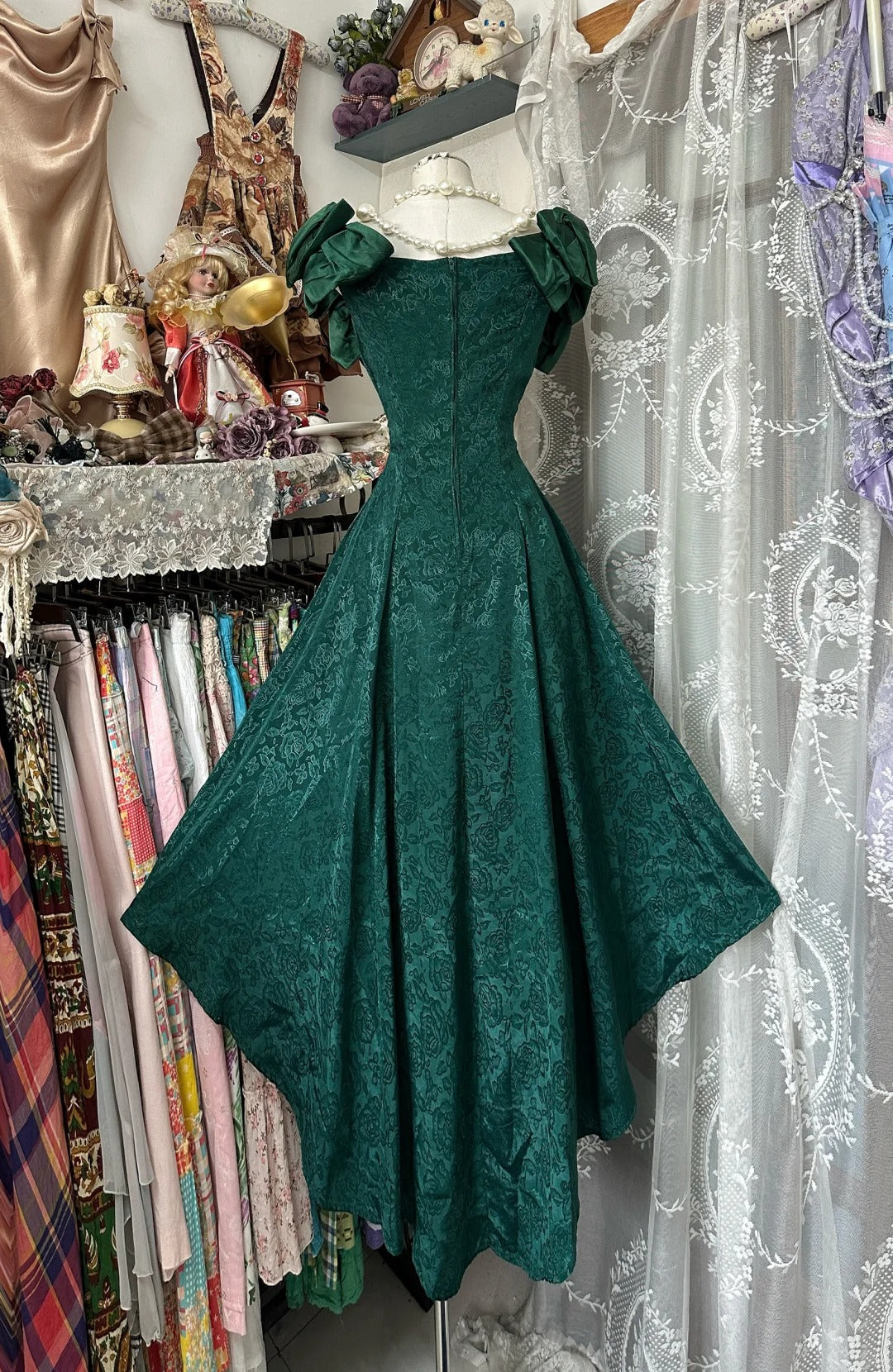 A Line Dark Green Vintage Evening Dress Elegant Sleeveless Prom Dress