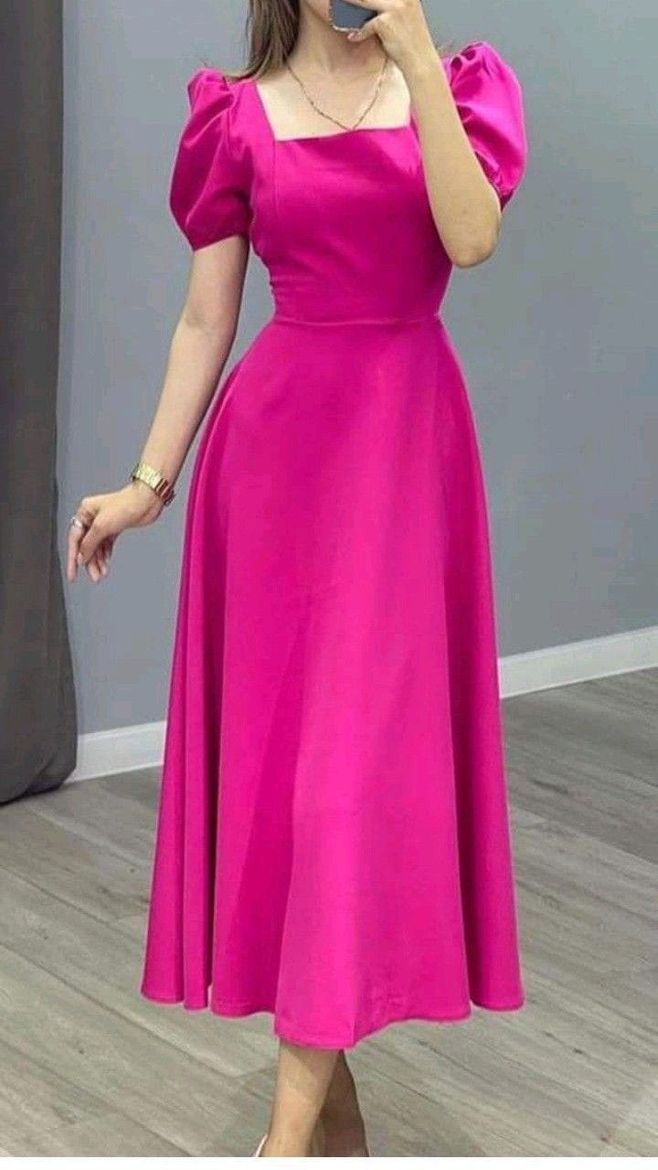 A Line Hot Pink Satin Prom Dress Formal Evening Dress