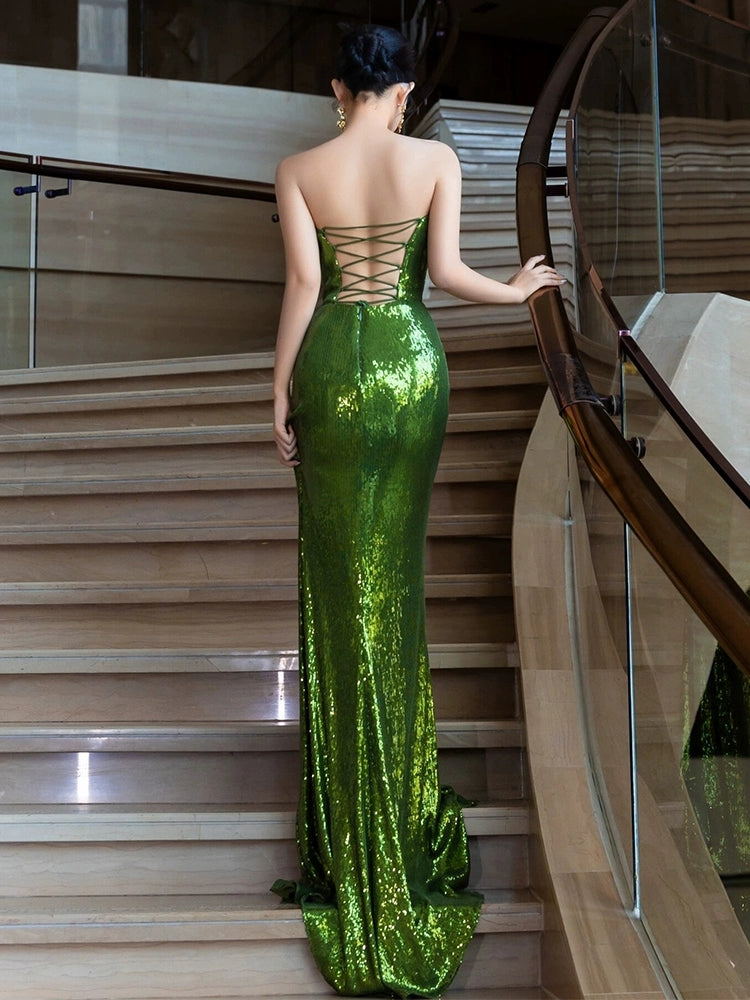 Green Sequin Mermaid Long Prom Dress Sexy Evening Dresses