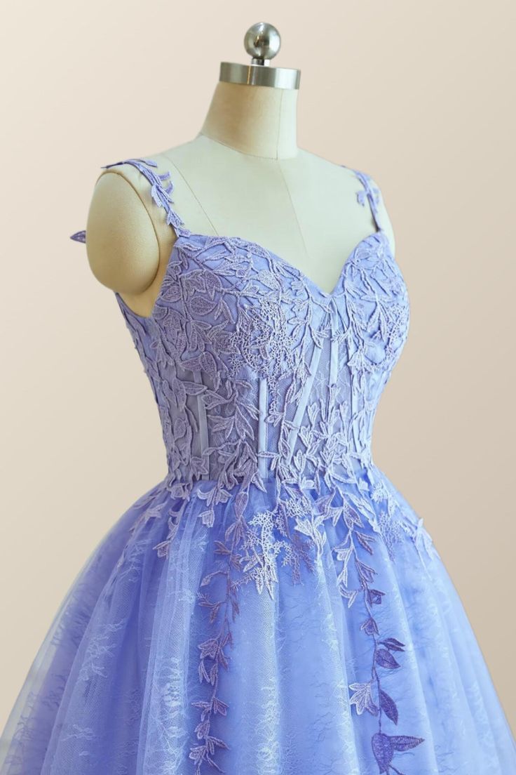 Straps Lace Appliques A-line Short Prom Dress