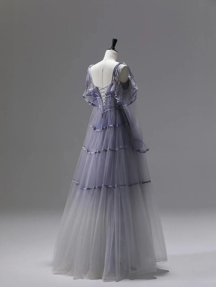 A Line Tulle Long Prom Dress Unique Evening Party Dresses