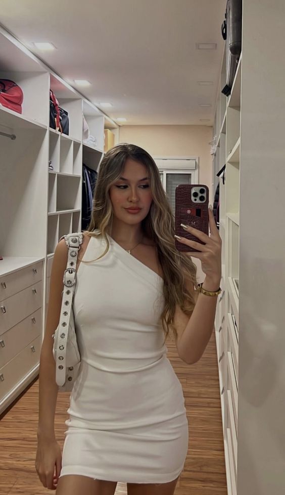 White Sheath Short Prom Dress, One Shoulder Party Dresses