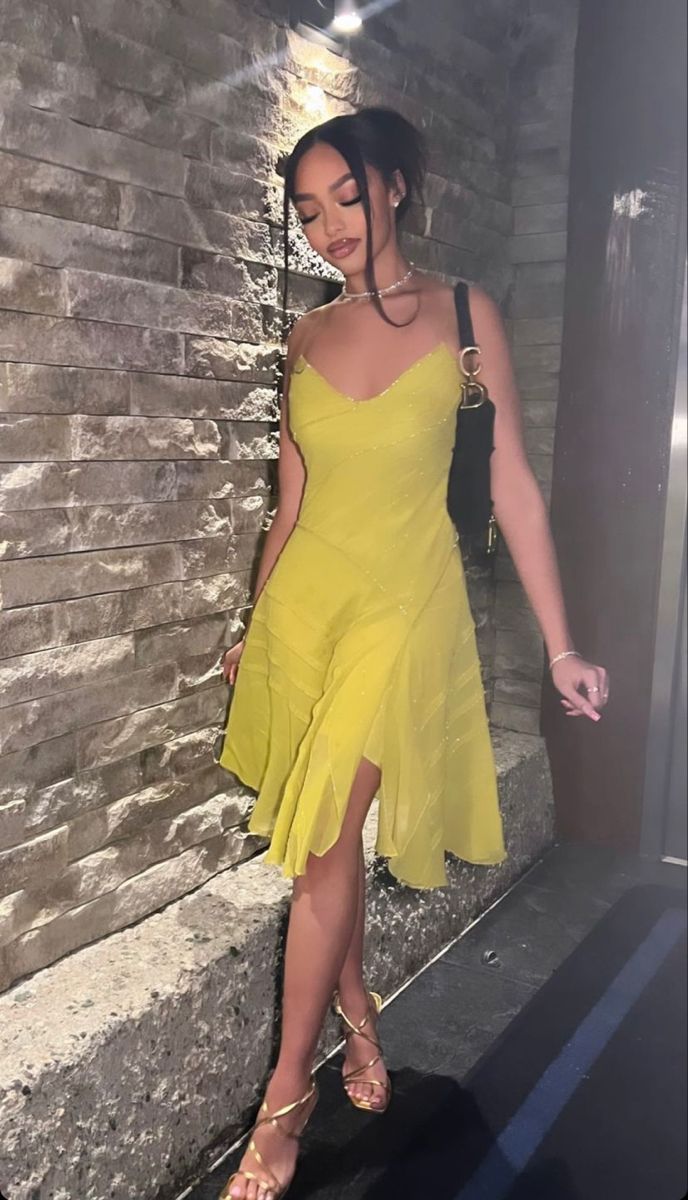 Sexy Women Dress New V Neck Yellow Evening Party Dresses