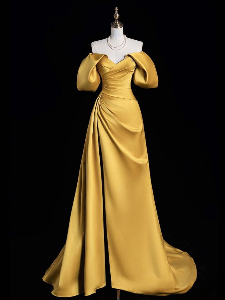 A-Line Off Shoulder Satin Long Prom Dress, Long Evening Dress