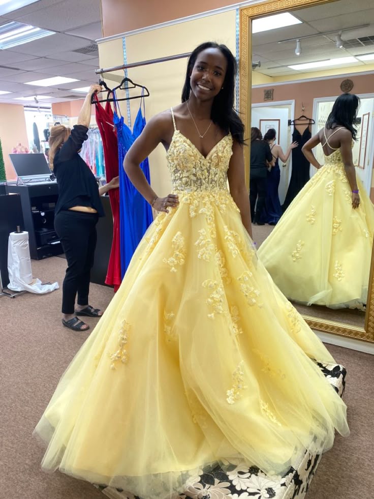 A Line Yellow Tulle Prom Dress Long Evening Dress