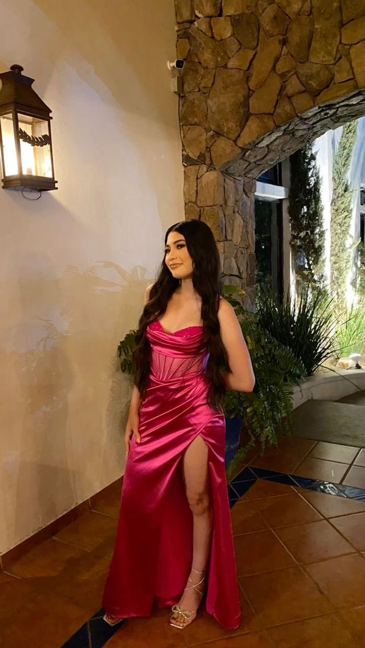 Simple Satin Sheath Long Prom Dress,Evening Dress With Slit