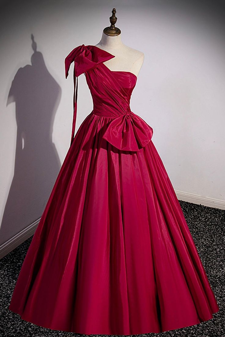 Satin Long Prom Dress, One Shoulder Evening Dress with Bow