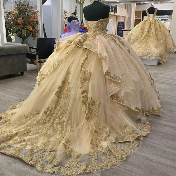 Quinceanera Dresses Sequined Lace Appliques Off Shoulder Lace-up Corset Princess prom vestidos de 15 anos
