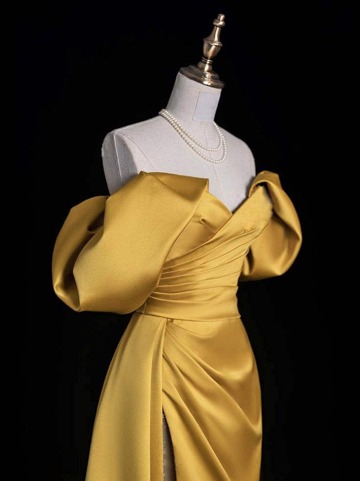 A-Line Off Shoulder Satin Long Prom Dress, Long Evening Dress