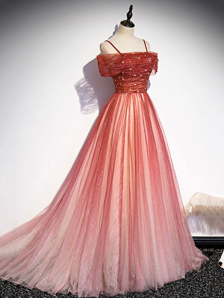 Tulle Long Prom Dress, A-Line Off Shoulder Evening Dress