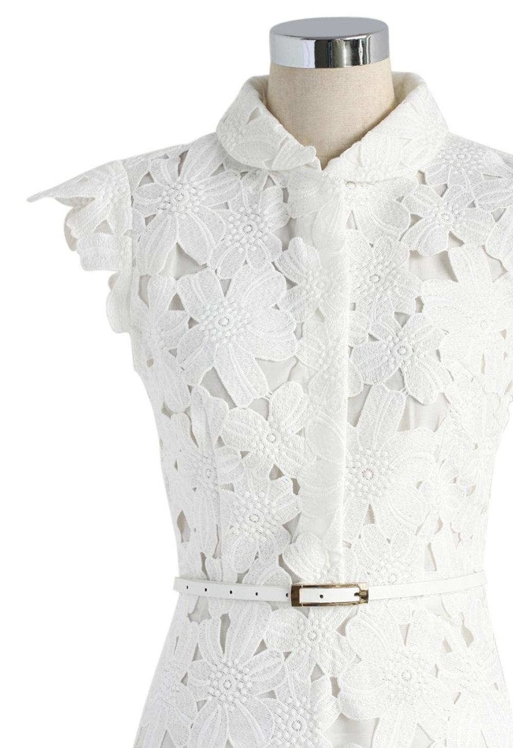 Full flower cut off midi dress women White Lace Midi Mid-Length Night Out Homecoming Dress