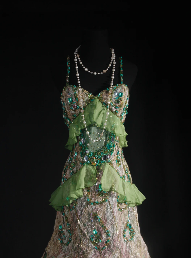 Gorgeous Spaghetti Straps Green Tulle Lace Beaded Mermaid Long Evening Dress Birthday Party Gown