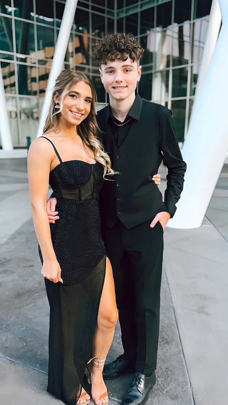 Sexy Black Tulle Beaded Evening Dress,Spaghetti Straps Slit Prom Dress