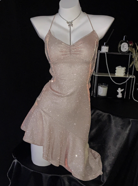 Sexy Pink Straps Ruffles Short Party Dress Cocktail Dress Formal Homecoming Dress