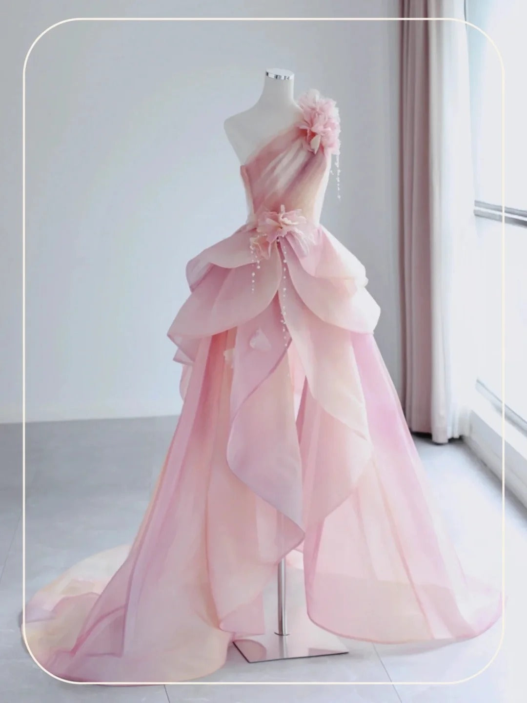 Elegant Formal Dress with 3D Flowers, A-Line Evening Party Dress