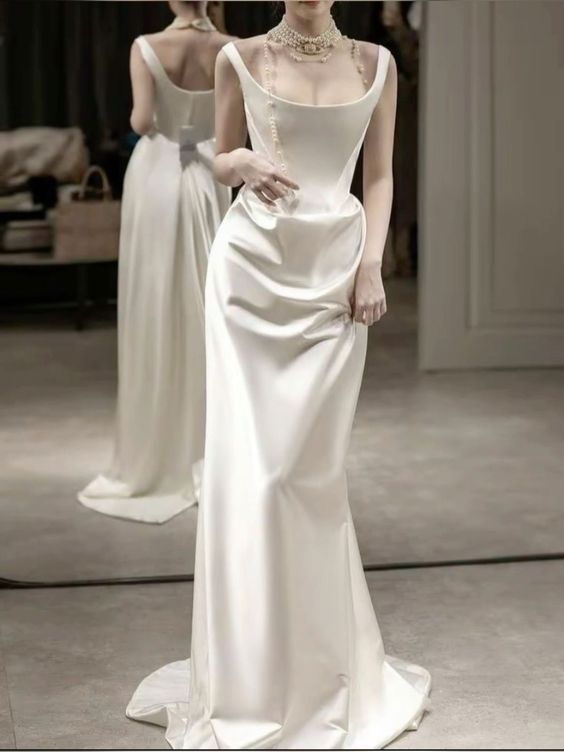 Simple Mermaid White Prom Dresses Wedding Dress