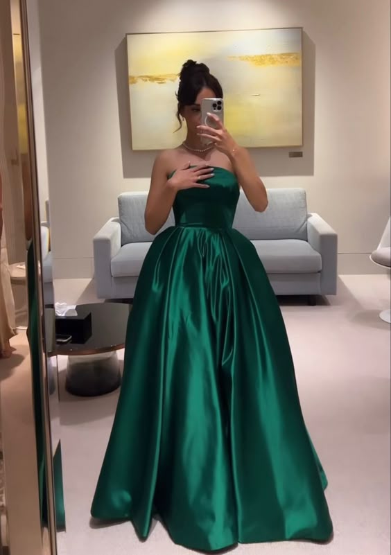 Green Strapless Long A Line Prom Dres Evening Party Dress