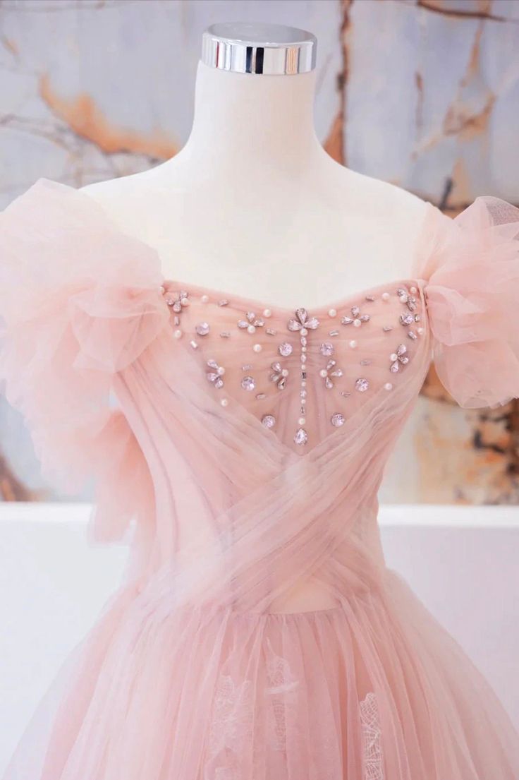 Tulle Beaded Long Prom Dress, A-Line Evening Party Dress