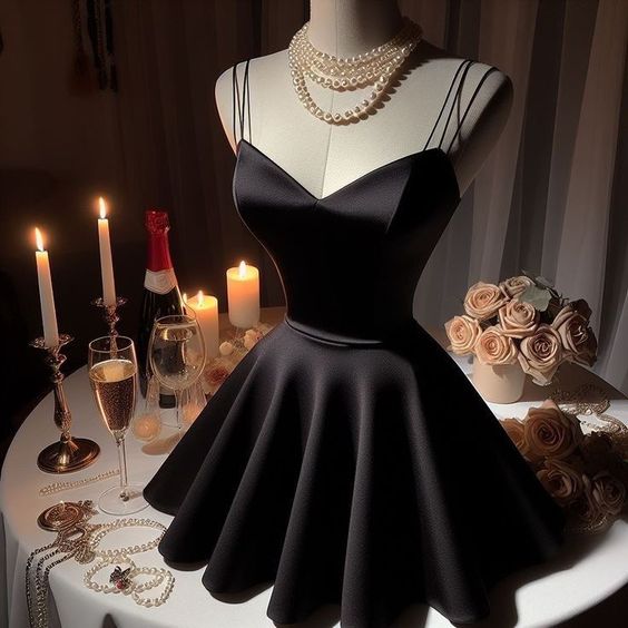 A line Black Birthday Outfits Black Homecoming Dress