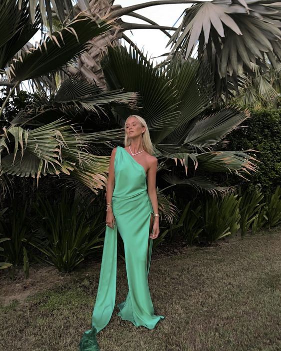 Simple One Shoulder Long Evening Prom Dresses
