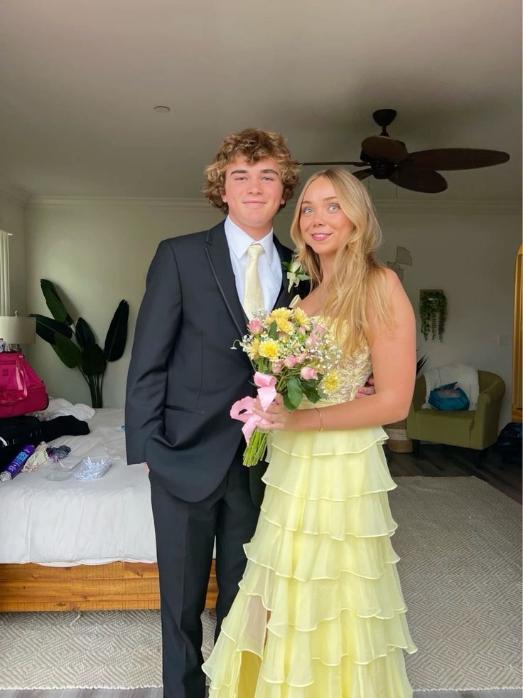 Strapless Layered Yellow Lace Top Long Prom Dresses, Long Yellow Formal Dresses, Yellow Chiffon Evening Dresses