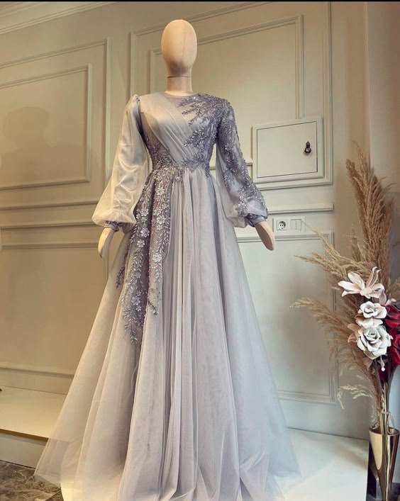 Elegant Muslim Evening Dress Long Sleeves Appliques Special Occasion Party Dress