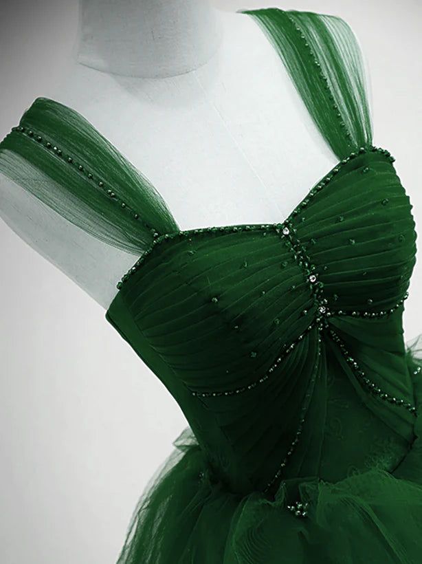 Beaded Tulle Off Shoulder Long Party Dress Tulle A-line Prom Dress Ball Gown Quinceanera Dress